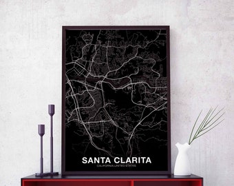 SANTA CLARITA California CA usa map poster black white Hometown City Print Modern Home Decor Office Decoration Wall Art Dorm Bedroom Gift