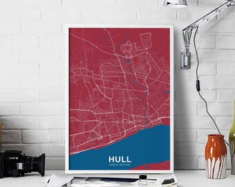 HULL Great Britain UK map poster color Hometown City Print Modern Home Decor Office Decoration Wall Art Dorm Bedroom Gift