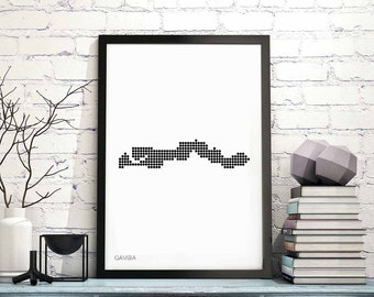 GAMBIA minimal dots retro map poster black white wall decor design modern swiss scandinavian nordic housewarming travel
