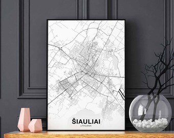 SIAULIAI Lithuania map poster Hometown City Print Modern Home Decor Office Decoration Wall Art Dorm Bedroom Gift