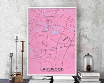 LAKEWOOD New Jersey NJ USA poster color Hometown City Print Modern Home Decor Office Decoration Wall Art Dorm Bedroom Gift