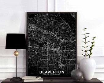 BEAVERTON Oregon OR US map poster black white Hometown City Print Modern Home Decor Office Decoration Wall Art Dorm Bedroom Gift