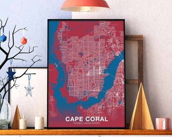 CAPE CORAL Florida FL usa poster color Hometown City Print Modern Home Decor Office Decoration Wall Art Dorm Bedroom Gift