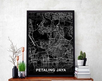 PETALING JAYA Malaysia map poster black white Hometown City Print Modern Home Decor Office Decoration Wall Art Dorm Bedroom Gift art
