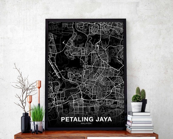 Petaling Jaya Malaysia Map Poster Black White Hometown City Etsy