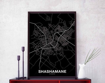 SHASHAMANE Ethiopia map poster black white Hometown City Print Modern Home Decor Office Decoration Wall Art Dorm Bedroom Gift