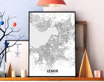 IZMIR Turkey map poster black white Hometown City Print Modern Home Decor Office Decoration Wall Art Dorm Bedroom Gift