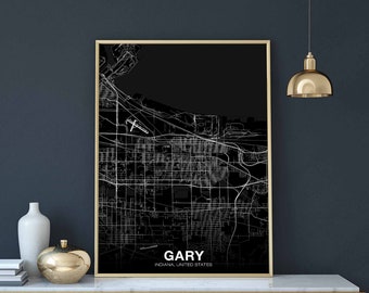 GARY Indiana IN USA map poster black white Hometown City Print Modern Home Decor Office Decoration Wall Art Dorm Bedroom Gift