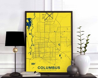 COLUMBUS Indiana IN US map poster color Hometown City Print Modern Home Decor Office Decoration Wall Art Dorm Bedroom Gift