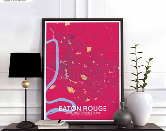 BATON ROUGE Louisiana USA map poster black white Hometown City Print Modern Home Decor Office Decoration Wall Art Dorm Bedroom Gift