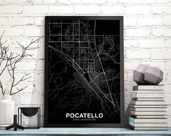 POCATELLO Idaho ID USA map poster black white Hometown City Print Modern Home Decor Office Decoration Wall Art Dorm Bedroom Gift