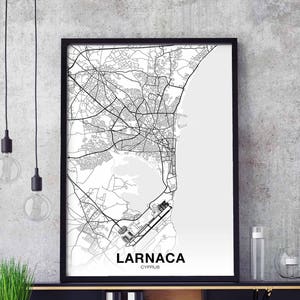 LARNACA chypre carte affiche noir blanc ville natale ville impression moderne décor à la maison bureau décoration mur art dortoir chambre cadeau