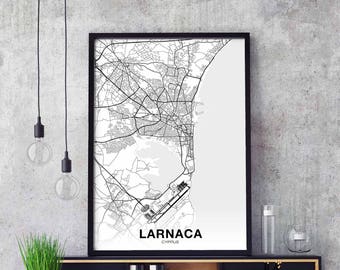 LARNACA Cyprus map poster black white  Hometown City Print Modern Home Decor Office Decoration Wall Art Dorm Bedroom Gift