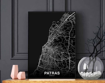 PATRAS  Greece map poster black white Hometown City Print Modern Home Decor Office Decoration Wall Art Dorm Bedroom Gift
