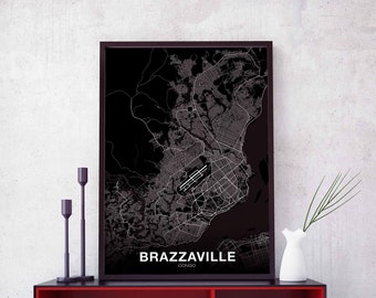 BRAZZAVILLE Congo map poster black white Hometown City Print Modern Home Decor Office Decoration Wall Art Dorm Bedroom Gift