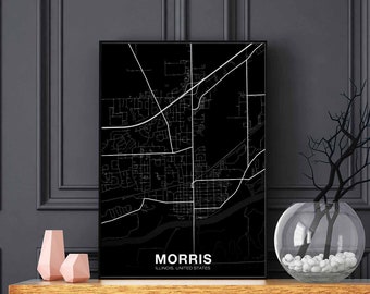MORRIS Illinois IL USA map poster black white Hometown City Print Modern Home Decor Office Decoration Wall Art Dorm Bedroom Gift