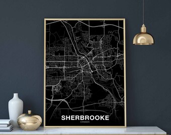 SHERBROOKE Canada map poster black white Hometown City Print Modern Home Decor Office Decoration Wall Art Dorm Bedroom Gift