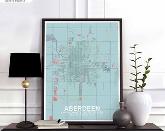 ABERDEEN South Dakota USA map poster black white Hometown City Print Modern Home Decor Office Decoration Wall Art Dorm Bedroom Gift