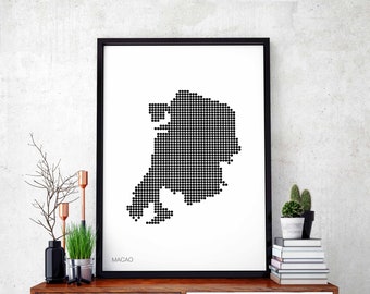 MACAO minimal dots retro map poster black white wall decor design modern swiss scandinavian nordic housewarming travel