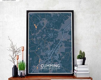 CUMMING Georgia USA map poster black white Hometown City Print Modern Home Decor Office Decoration Wall Art Dorm Bedroom Gift