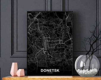 DONETSK Ukraine map poster black white Hometown City Print Modern Home Decor Office Decoration Wall Art Dorm Bedroom Gift