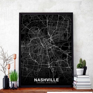 NASHVILLE Tennessee TN USA kaart poster zwart wit Woonplaats Stad Print Modern Home Decor Kantoor Decoratie Wall Art Slaapzaal slaapkamer cadeau