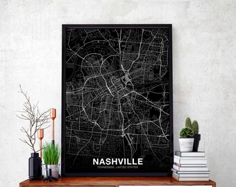 NASHVILLE Tennessee TN USA map poster black white Hometown City Print Modern Home Decor Office Decoration Wall Art Dorm Bedroom Gift