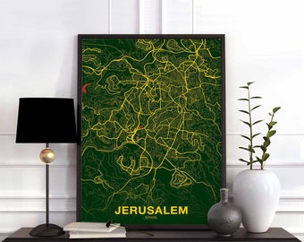 JERUSALEM Israel map poster color Hometown City Print Modern Home Decor Office Decoration Wall Art Dorm Bedroom Gift