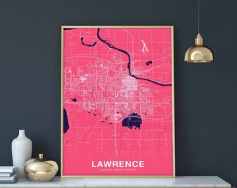 LAWRENCE Kansas KS USA poster color Hometown City Print Modern Home Decor Office Decoration Wall Art Dorm Bedroom Gift
