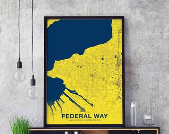 FEDERAL WAY Washington WA usa poster color Hometown City Print Modern Home Decor Office Decoration Wall Art Dorm Bedroom Gift