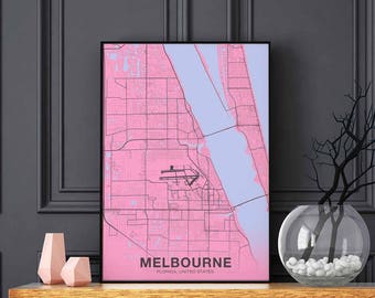 MELBOURNE Florida FL USA map poster color Hometown City Print Modern Home Decor Office Decoration Wall Art Dorm Bedroom Gift