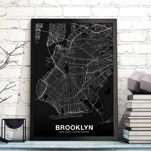 BROOKLYN New York ny usa Karte Poster schwarz weiß Hometown City Print Moderne Wohnkultur Büro Dekoration Wand Kunst Wohnheim Schlafzimmer Geschenk