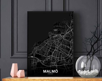 MALMO Sweden map poster black white Hometown City Print Modern Home Decor Office Decoration Wall Art Dorm Bedroom Gift