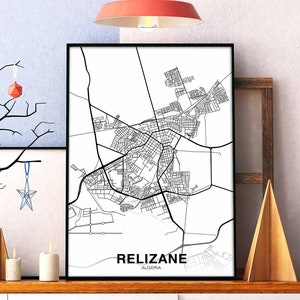 RELIZANE Algérie carte affiche ville natale ville impression moderne décor à la maison bureau décoration art mural dortoir chambre cadeau