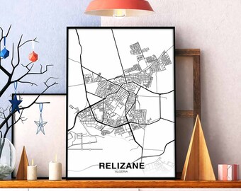 RELIZANE Algeria map poster Hometown City Print Modern Home Decor Office Decoration Wall Art Dorm Bedroom Gift