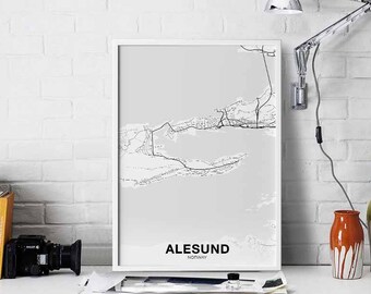 ALESUND Norway map poster Hometown City Print Modern Home Decor Office Decoration Wall Art Dorm Bedroom Gift