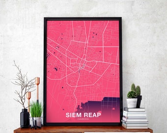 SIEM REAP Cambodia map poster color Hometown City Print Modern Home Decor Office Decoration Wall Art Dorm Bedroom Gift