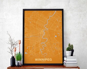 WINNIPEG Canada map poster color Hometown City Print Modern Home Decor Office Decoration Wall Art Dorm Bedroom Gift