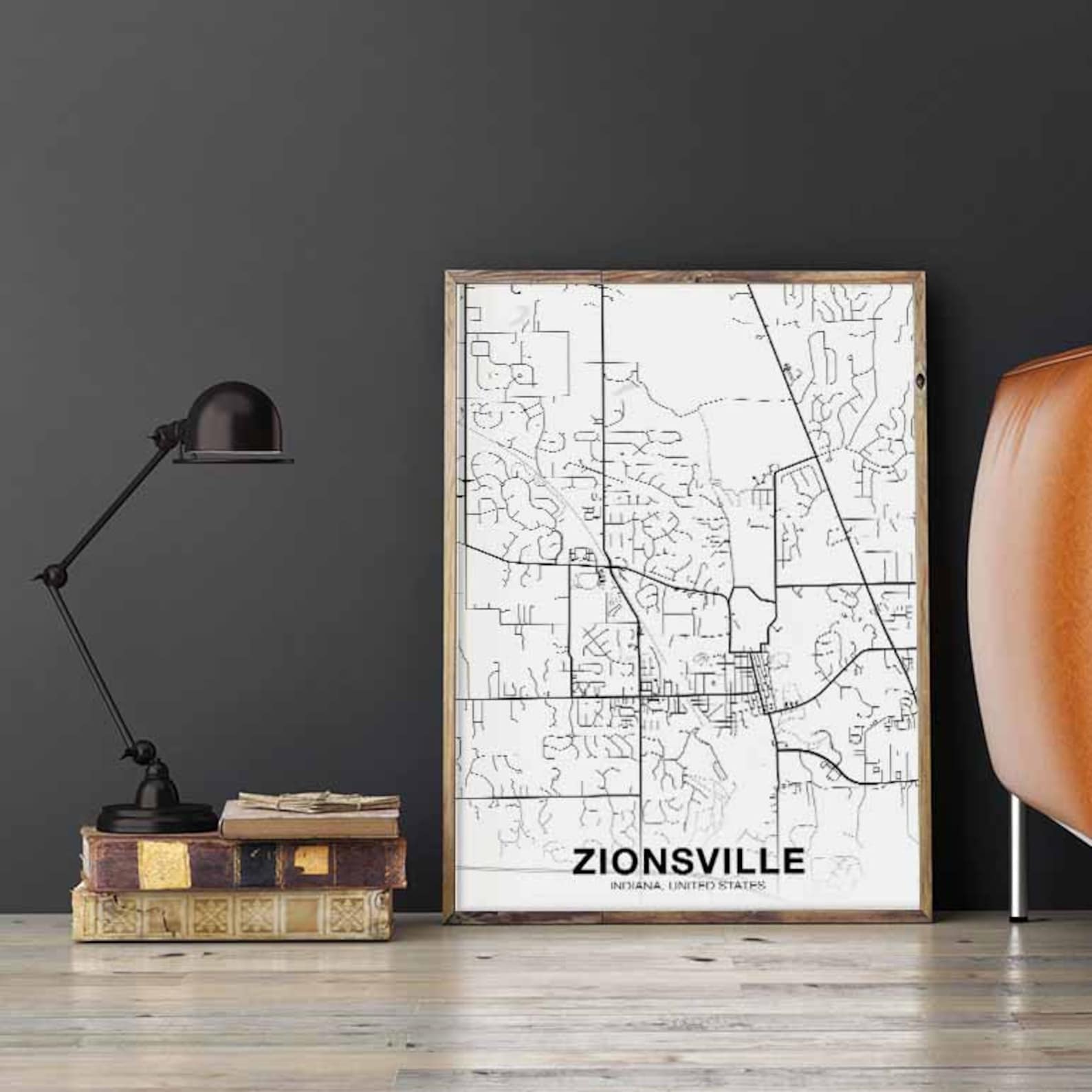 ZIONSVILLE Indiana IN Map Poster Black White Hometown City Etsy