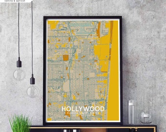 HOLLYWOOD Florida usa map poster black white Hometown City Print Modern Home Decor Office Decoration Wall Art Dorm Bedroom Gift