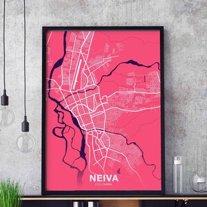 NEIVA colombie carte affiche couleur ville natale ville impression moderne décor à la maison bureau décoration mur Art dortoir chambre cadeau