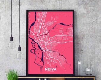NEIVA Colombia map poster color Hometown City Print Modern Home Decor Office Decoration Wall Art Dorm Bedroom Gift