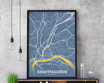 SHAFFHAUSEN Switzerland map poster color Hometown City Print Modern Home Decor Office Decoration Wall Art Dorm Bedroom Gift