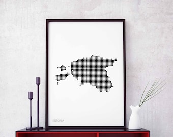 ESTONIA minimal dots retro map poster black white wall decor design modern swiss scandinavian nordic housewarming travel