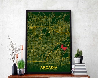 ARCADIA California CA USA poster color Hometown City Print Modern Home Decor Office Decoration Wall Art Dorm Bedroom Gift
