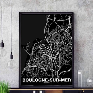 BOULOGNE-SUR-MER France carte affiche noir blanc ville natale ville impression moderne décoration de la maison bureau décoration art mural dortoir chambre cadeau