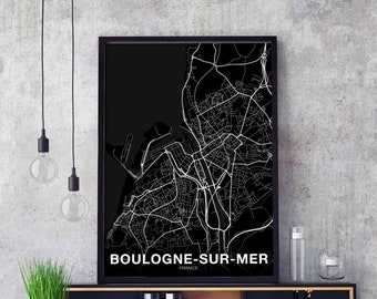BOULOGNE-SUR-MER France map poster black white Hometown City Print Modern Home Decor Office Decoration Wall Art Dorm Bedroom Gift