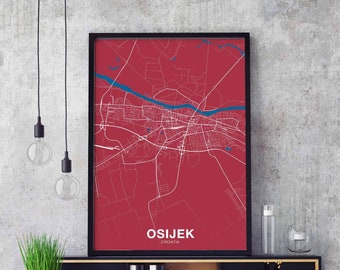 OSIJEK Croatia map poster color Hometown City Print Modern Home Decor Office Decoration Wall Art Dorm Bedroom Gift