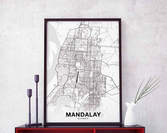 MANDALAY Myanmar Burma map poster Hometown City Print Modern Home Decor Office Decoration Wall Art Dorm Bedroom Gift