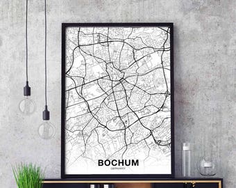 BOCHUM Germany map poster Hometown City Print Modern Home Decor Office Decoration Wall Art Dorm Bedroom Gift